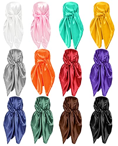 12PCS 35" Satin Head Scarf Large Square Scarf Silk Feeling Fashion Hair Wrapping Scarves for Women Girls (12 Pieces)