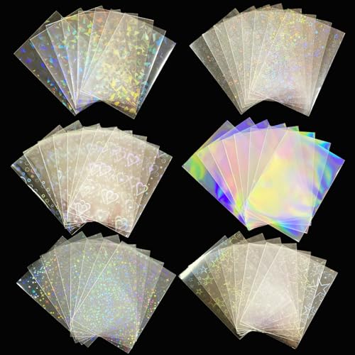 Lora Rossie 300 Pcs Kpop Photocard Sleeves Laser Flashing Card Sleeves Heart Star Glass Gemstone Rainbow Holographic Card Sleeves Trading Card Protector for Photocard Mini Polaroid Kpop Photo Cards