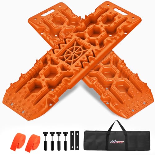 Nilight Recovery Off-road Traction Boards with Jack Lift Base Emergency Tire Ladder Mats For 4WD 4X4 Mud Sand Snow with 2PCS Mounting kit Carry Bag 2 leashes (Orange)