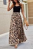 Bluetime Women Casual Leopard Print Boho Long Skirts Pleated High Waisted Lightweight Maxi Summer Skirts (M, Floral3)