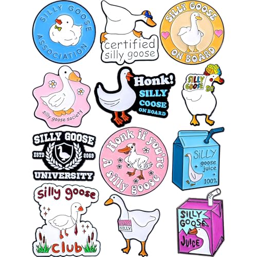 Anjulery Silly Goose Enamel Pins Set – Funny Goose-Themed Pins for Backpacks, Jackets, Gifts, Party Favors – Collectible Metal Lapel Pins for Humor Lovers, Students & Friends – 12-Pack (Silly Goose-B)