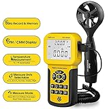 Kethvoz HVAC Anemometer CFM Wind Speed Meter, Digital Airflow Tester Measure Air Velocity Volume Temperature for AC System, Industrial Anemometro with Backlight MAX MIN AVG Data Storage 846A