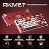 RK ROYAL KLUDGE M87 Wireless Gaming Keyboard with Screen and Dual Knob, 75% Percent 2.4Ghz/Bluetooth/USB-C Gasket Mechanical Keyboard with 7500mAh Battery, RGB Backlit Hot Swappable Cream Switch, Red