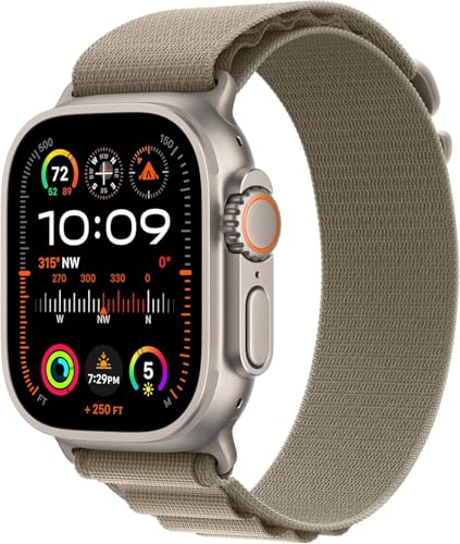 Apple Watch Ultra 2 [GPS + Cellular, 49mm] Titanium Case with Olive Alpine Loop, Medium (Renewed Premium)