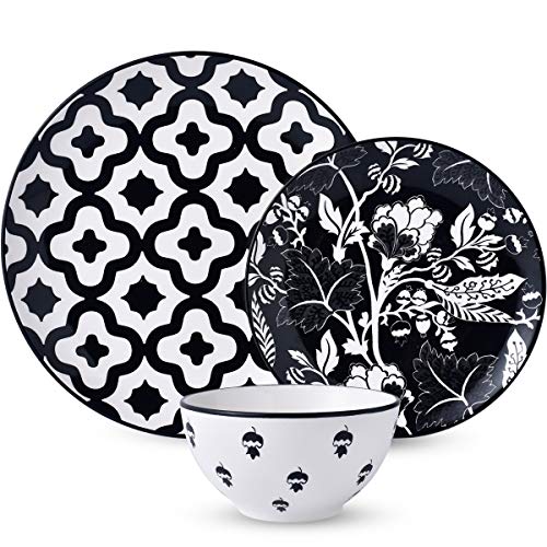 Wisenvoy Dinnerware Set - Ceramic Plates and Bowls for 4 - Stoneware Dish Set