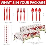 APOWBLS Mushroom Party Decorations Tableware, Mushroom Birthday Party Supplies, Paper Plate, Cup, Napkin, Disposable Cutlery, Tablecloth, Straws, Mushroom Baby Shower Decorations Dinnerware | Serve 24