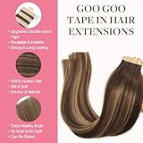 GOO GOO Tape in Hair Extensions Human Hair, 4/27/4 Balayage Chocolate Brown to Caramel Blonde, 22inch 50g 20pcs, Thick Ends Straight Seamless Tape in, Invisible Tape in Hair Extensions Human Hair