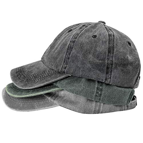MEINICY 3 Pack Washed Plain Baseball Cap, Retro Adjustable Dad Hat Gifts for Men/Women,Unstructured/Cotton