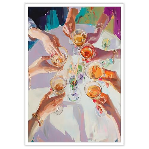 Trendy Champagne Poster Colorful Cocktail Cheers Celebration Wall Art Retro Happy Hour Party Decor Pictures Preppy Drink Canvas Aesthetic for Girl Apartment Bar Cart Club Hotel 12x16inch Unframed