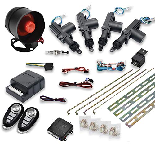 Car Remote Central Locking Kit - MASO 4 Doors Keyless Entry System + Anti-Theft Alarm Immobiliser System with Shock Sensor Universal Fits for All Car