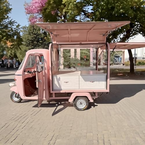 Generic OEM Customized APE Food Truck, Electric Food Truck Cart with Full Equipment, Outdoor Sale APE Vending Unite Food Trailer Purchase, Concession DIY APE Truck for Sale, 3.2*1.4*1.85M, Pink