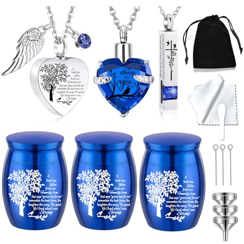 Cremation Urn Necklace for Ashes Set of 6- Small Cremation Urns for Human/Pet Ashes Keepsake Sharing Urns Memorial Ashes Holder-A Limb has Fallen from The Family Tree (6Pcs-Blue)