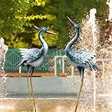 chisheen Large Garden Crane Statues Outdoor Sculptures, Metal Yard Art Heron Statues Standing for Indoor Outdoor Decor, Bird Statues for Patio Lawn Porch Decorations, Set of 2