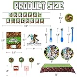 Birthday Party Supplies,130pcs Pixel Theme Style Party Decorations include Big/Small Plates,TableCover,Banner,Knives,Spoons,Forks, Cake and Cupcake Toppers,Chocolate Stickers and Latex Balloons