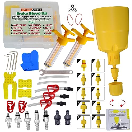 CYCEARTH Bicycle Hydraulic Disc Brake Oil Bleed Kit for All Brakes Shimano,SRAM,AVID,TEKTRO,MAGURA,Hayes,Bike Brake Repair Tool (Upgraded)