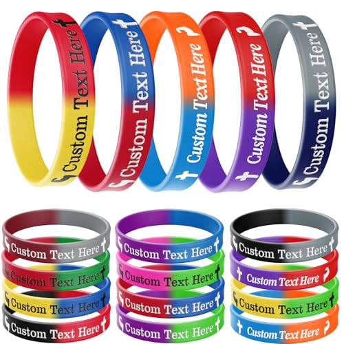 Custom Wristbands 100-1000 PCS - Bulk Wristbands for Events. Personalized Bracelets with Clear Icon & Text Printing. Custom Rubber Bracelets for Promotion, Motivation, Expression, Gifts, and Support