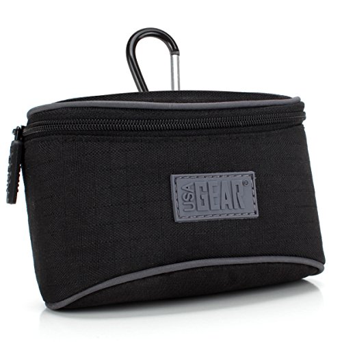 USA Gear Small Camera Pouch Compatible with Canon Elph 360, Pixpro FZ55, FZ45, Sony Cybershot, Camkory & More Compact Cameras - Belt Loop Case with Weather Resistant Exterior, Pocket for SD Cards