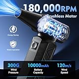 WHATOOK Compressed Air Duster: 180000RPM Air Blower with Stepless Speed Regulation Mode, Electric Air Duster with Brushless Motor, Air Duster for Keyboard, Computer, Car and Home Cleaning（Black）