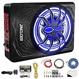 2025 Upgraded 10"1200W Slim Under Seat Powered Car Subwoofer, Car/Truck Sub Built in Amplifier for outstanding Heat Dissipation, Powerful bass and Blue LED Ambient Light enjoy Audio Experience