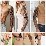 48 Sheets Mandala Flower Bohemia Full Arm Sleeve Temporary Tattoos for Women Girls, Skull Owl Black Fake Tattoos Neck Chest Arm Stickers Waterproof