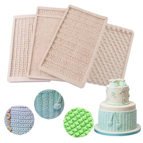 Fondant Impression Mat, 4 Pcs Knitting Cake Border Silicone Mold Sweater Texture Design Silicone Cake Decorating Supplies for DIY Sugarcraft Paste Cupcake Baking Supplies