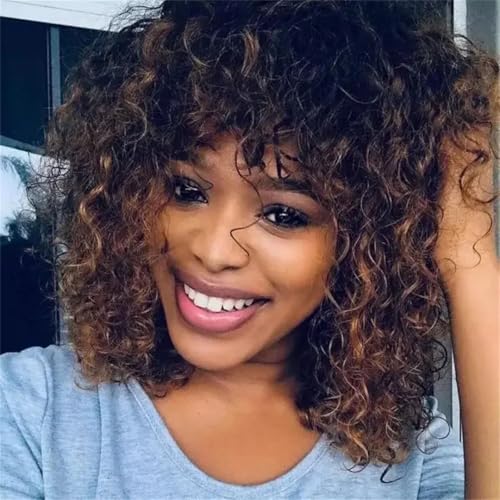Brazil Highlight 1B/99J Curly Short Pixie Bob Cut Human Hair Wig with Bangs