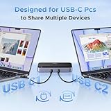 UGREEN USB C Switch 2 Computers Share 4 USB 3.2 Ports, 10Gbps USB Switcher Selector for PC Laptop Keyboard Mouse Webcam USB-Microphone, USB Switch Adapter with 2 USB C to C Data Cables and Remote