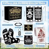 JTAMOHI 8 Pcs Happy 18th Birthday Gifts for Boys, 18 Year Old Boy Birthday Gifts Ideas with 20 Oz Tumbler, Funny Socks, Toilet Paper, Bracelet, Candles, Keychain for Son, Nephew, Grandson, Brother