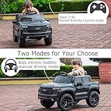 FXIONA 12V Kids Ride On Track Car Electric Vehicle Battery Power 4 Wheels Car with Parent Remote Control Chevy Chevrolet Silverado Pickup Toy Toddler Cars for Baby Drive Age 1-8 Year Girl Boy (Black)