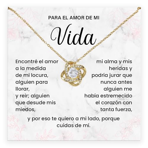 Por El Amor De Mi Vida - Encontré El Amor a La Medida De Mi Locura, Collar Con Nudo De Amor Para Mujer, Regalos Para Esposa/novia Cumpleaños, Aniversario, Día De San Valentín O Navidad, De Marido/novio, Collar Romántico Para Ella, Caja De Luxury/Standard (A)- 18K Yellow Gold Finish (Standard Box))