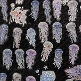 Heliltd 120Pcs Holographic Jellyfish Deco Stickers - Glitter Ocean Life Transparent Stickers for Junk Journal & Water Bottle