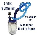 2 in 1 Combo Hookah Pipe Set with Glass Jar Base and Flexible Hose, (Turquoise)