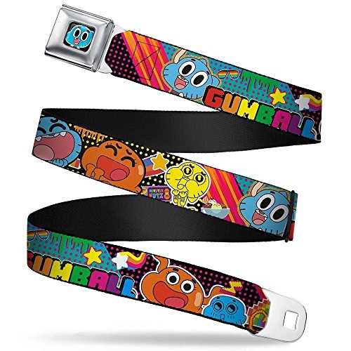 Buckle-Down Seatbelt Belt - GUMBALL Gumball & Darwin Multi Color Collage - 1.0" Wide - 20-36 Inches in Length