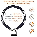 Bike Chain Lock, 5.25 Feet/160cm Heavy Duty Anti Theft Bicycle Chain Lock 0.6inch/15mm Thick Cut Proof Security Bike Locks with Keys for Bike, Motorcycles, Scooter, Stroller, Gate, Fence