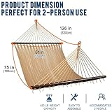 Lazy Daze Hammocks 10.5 FT Double 2 Person Caribbean Rope Hammock, Hand Woven Polyester Hammock with Spreader Bars, Extra Large Outside Outdoor Backyard Patio Poolside Hammock, 450 LBS Capacity, Tan