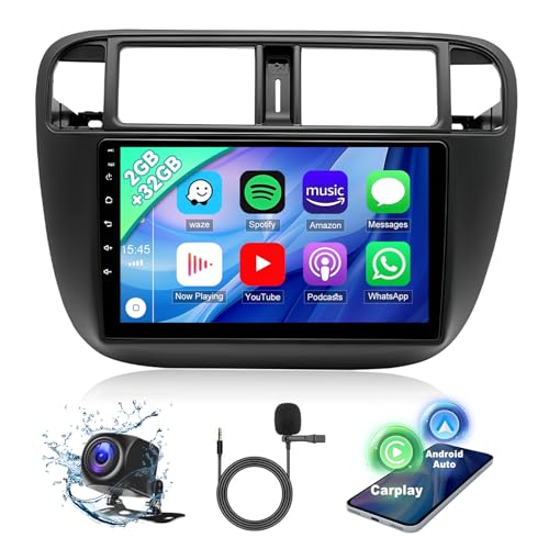Android 13.0 Double Din Car Stereo for Honda Civic 1995-2000 9 Inch HD Touch Screen Car Audio Multimedia Receiver with CarPlay Android Auto GPS Radio Navigation Bluetooth Camera 2G+32G