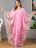 Qianliniuinc Muslim Clothes for Women - Abaya Dress for Women Dubai Kaftan Dresses Plus Size Eid Prayer Outfit Ramadan Abaya Oversized Islamic Middle Eastern Muslim Clothing Pink