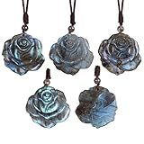 Nupuyai Hand-Carved Natural Labradorite Necklace for Unisex, Irregular Healing Labradorite Crystal Stone Pendant with Adjustable Cord, Rose