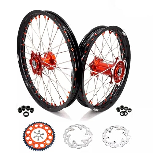 KKE 21/19 Wheels Rims with Disc&Sprocket Fit for KTM XC EXC EXC-F XCW SX XC-W 125 450 500 530 2003-2025 Spoked Wheels Cast Rims (1.6 * 21/2.15 * 19)