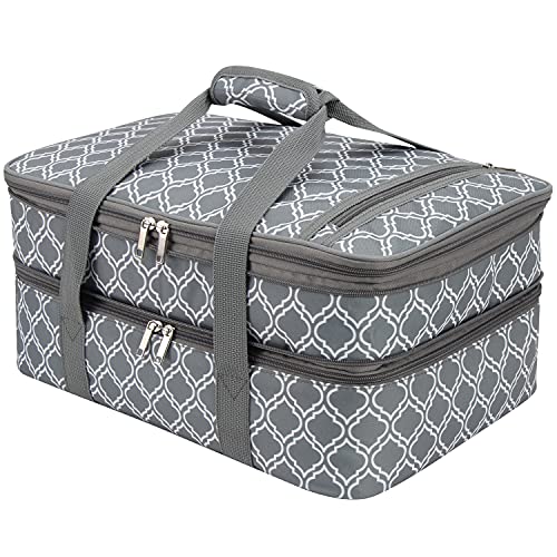 Double Insulated Casserole Carrier Fit 9"x13" Lasagna Baking Dish Pan for Hot or Cold Food Transport,Portable Thermal Reusable Lunch Warmer Tote Bag for Gathering,Camping,Cookouts,Parties-Laurel Green