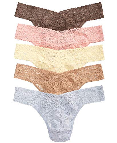 hanky panky Women's Signature Lace Petite Low Rise Thongs - 5 Pack, 4911XSF, Classic, O/S