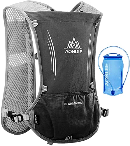 Win.Deeper 5L Lightweight Running Backpack Outdoor Sports Trail Racing Marathon Hiking Fitness Bag Hydration Vest Pack (Black +1.5L Water Bladder)