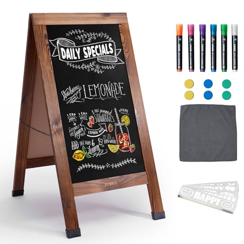Large Sandwich A-Frame Chalkboard Sign - 40 x 20 Inches Magnetic Wooden Chalk Board for Sidewalk, Stand up Double-Sided Outdoor Easel Display for Restaurant Cafe Shop Wedding Party or Business