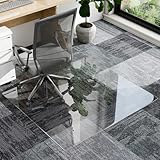 GLSLAND Irregular Tempered Glass Floor Mat - 36" x 48" Office Chair Mat for Carpet Clear Duty Hard Rolling Glass Mat 1/5" Thick for Hardwood Floor/Carpeted Floors, Clear