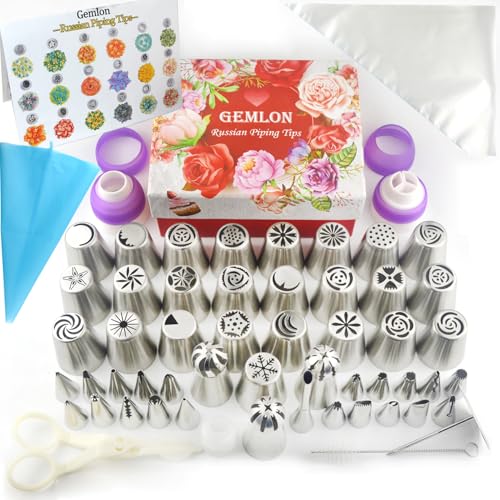 Russian Piping Tips for Cake Decorating, 88Pcs Extra Large Flower Piping Tips Set Floral Icing Nozzles, Cupcake Decorating Kit with Steel Frosting Tips Pastry Tips Baking Decorating Supplies and Tools