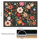 Office Chair Mat for Hardwood & Tile Floor,Boho Floral 36"x48" Office Computer Chair Mat for Rolling Chairs,Under Desk Non Slip Gaming Rug,Rubber Backing Large Low-Pile Carpet Protector Mat(Black)