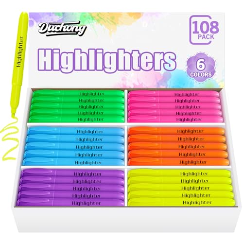 Duchong 108 Highlighters Bulk, Highlighters Assorted Colors for Adult Kids, Chisel Tip Dry-Quickly No Bleed Highlighter, Office Classroom Must Have, School Supplies for Teachers