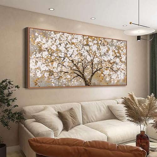 Wall Art Gold Nature Tree Of Life Abstract Canvas Painting Textured Picture Modern Wall Art Landscape Artwork Framed For Living Room Bedroom Bathroom Office Home Decor 24"X48"Painting