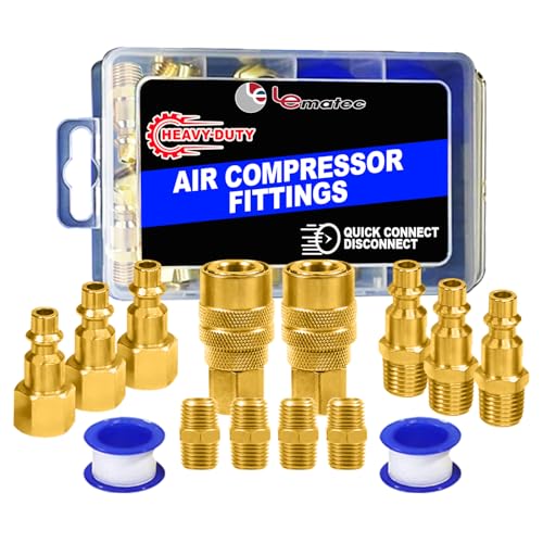 15-PC Air Compressor Hose Fitting Kit with Storage Case, 1/4" NPT Quick Connect Air Hose Fittings, Solid Brass High-Flow Connectors, 3 Male & 3 Female Plugs + 5 Dual Plug Connectors