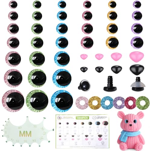 MUCUNNIA 160 pcs Safety Eyes for Crocheting 12-35mm 3D Moon Safety Eyes and Noses for Amigurumi with Washers Large Plastic Crochet Eyes Doll Craft Eyes for Plush Stuffed Animals Toy Making Supplies